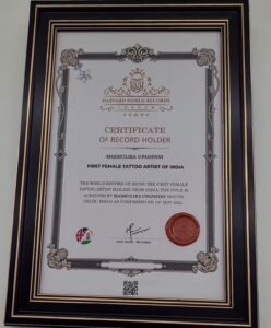 Harvard World Records certificate recognizing Madhulika Upadhyay as First Female Tattoo Artist of India